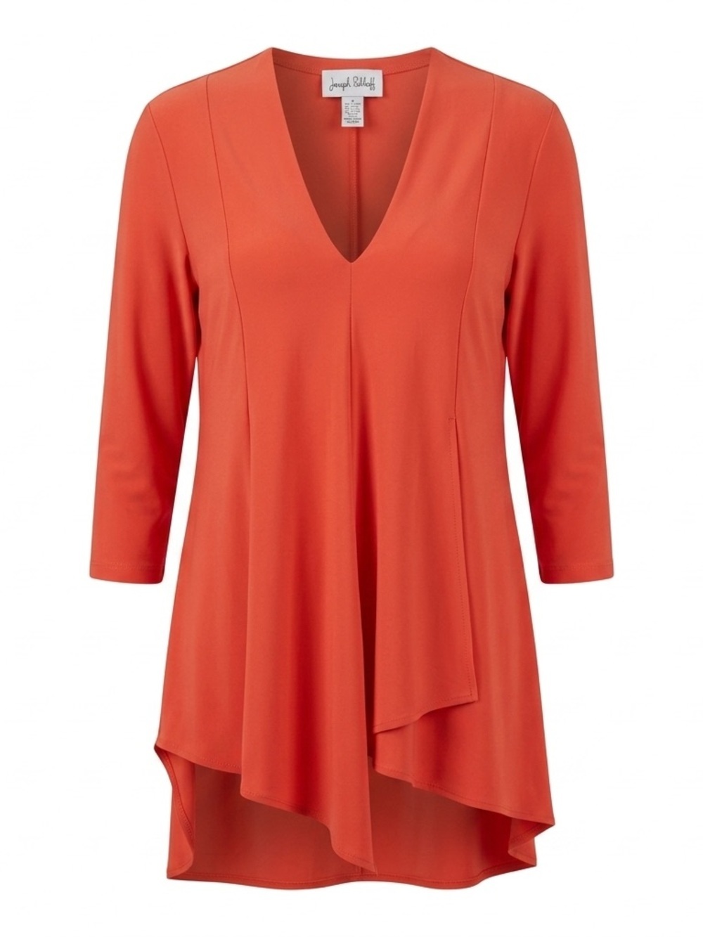 Joseph Ribkoff Coral Orange V Neck Tunic Blouse High Low Size 10